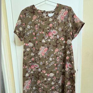 Oh! Mamma Olive Green Floral Maxi Dress with Pink and Cream Flowers